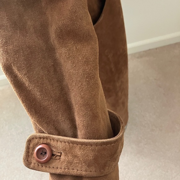 COPY - Genuine Leather Long Brown Suede Trench Style Coat. - Picture 7 of 16